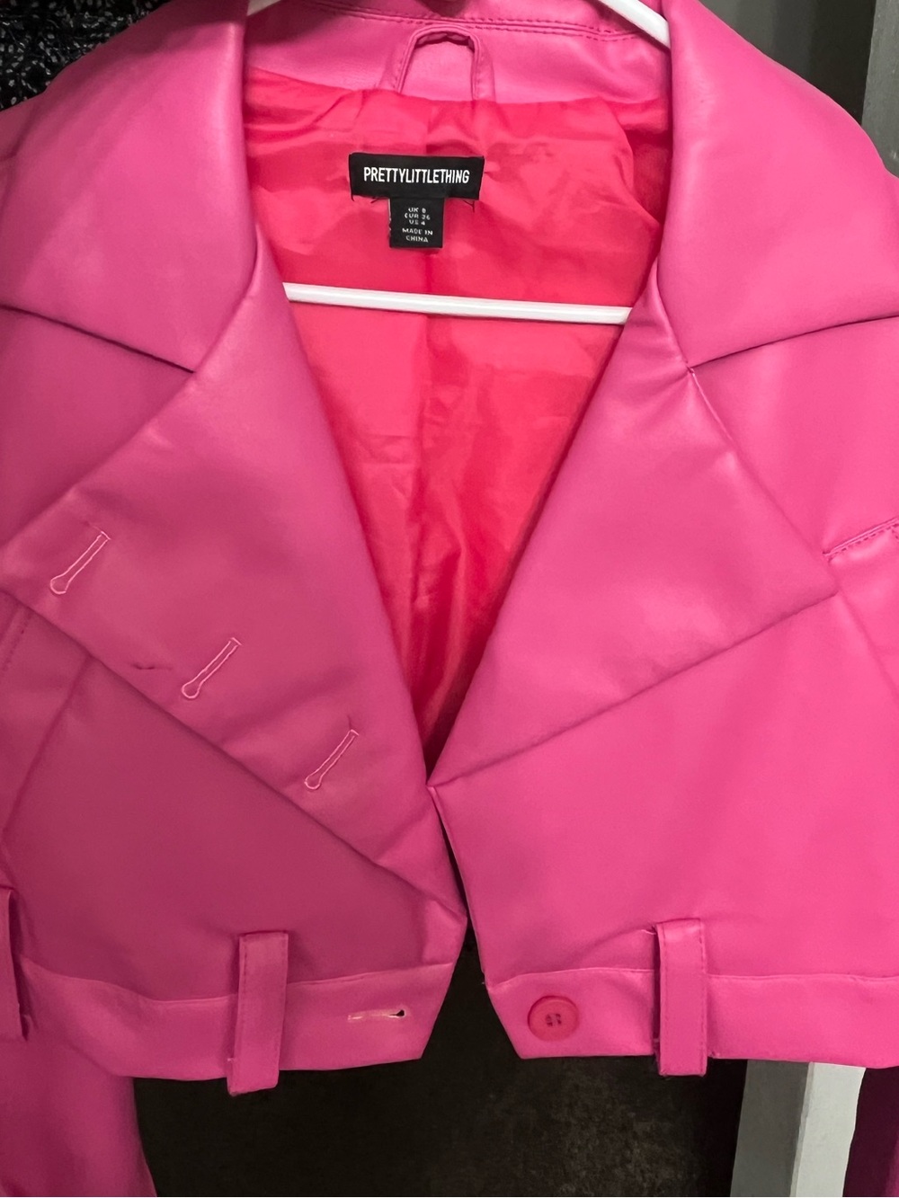 PrettyLittleThing Vibrant Hot Pink Cropped Faux-Leather Jacket